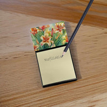 Load image into Gallery viewer, Utah Sego Lilies in Watercolor Sticky Note Holder- Refiilable Desk Accessory Note Pad