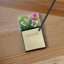 Load image into Gallery viewer, Utah Sego Lilies in Watercolor Sticky Note Holder- Refiilable Desk Accessory Note Pad