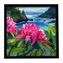 Load image into Gallery viewer, Washington Coast Rhododendrons in Watercolor Framed Metal Print