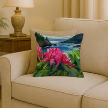 Load image into Gallery viewer, Washington Coast Rhododendrons in Watercolor Throw Pillow