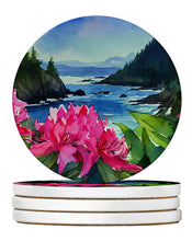 Load image into Gallery viewer, Washington Coast Rhododendrons in Watercolor Large Sandstone Coasters Pack of 4