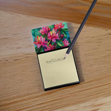 Load image into Gallery viewer, West Virginia Rhododendrons in Watercolor Sticky Note Holder- Refiilable Desk Accessory Note Pad