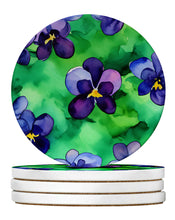 Load image into Gallery viewer, Wisconsin Wood Violets in Watercolor Large Sandstone Coasters Pack of 4