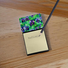 Load image into Gallery viewer, Wisconsin Wood Violets in Watercolor Sticky Note Holder- Refiilable Desk Accessory Note Pad