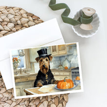 Load image into Gallery viewer, Airedale Terrier Fall Kitchen Pumpkins Greeting Cards -  Blank Note Cards – 8-Pack of Artist-Designed Cards with Envelopes
