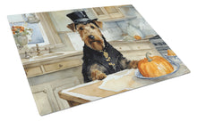 Load image into Gallery viewer, Airedale Terrier Fall Kitchen Pumpkins Glass Cutting Boards – Durable, Decorative Kitchen Art Large