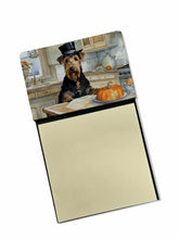 Load image into Gallery viewer, Airedale Terrier Fall Kitchen Pumpkins Sticky Note Holder- Refiilable Desk Accessory Note Pad