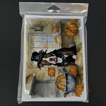 Load image into Gallery viewer, Pit Bull Terrier Fall Kitchen Pumpkins Greeting Cards -  Blank Note Cards – 8-Pack of Artist-Designed Cards with Envelopes