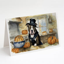 Load image into Gallery viewer, Pit Bull Terrier Fall Kitchen Pumpkins Greeting Cards -  Blank Note Cards – 8-Pack of Artist-Designed Cards with Envelopes