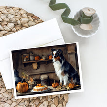 Load image into Gallery viewer, Australian Shepherd Fall Kitchen Pumpkins Greeting Cards -  Blank Note Cards – 8-Pack of Artist-Designed Cards with Envelopes