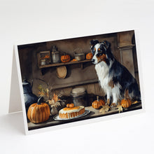 Load image into Gallery viewer, Australian Shepherd Fall Kitchen Pumpkins Greeting Cards -  Blank Note Cards – 8-Pack of Artist-Designed Cards with Envelopes