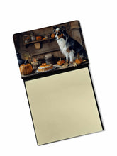 Load image into Gallery viewer, Australian Shepherd Fall Kitchen Pumpkins Sticky Note Holder- Refiilable Desk Accessory Note Pad
