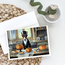 Load image into Gallery viewer, Basenji Fall Kitchen Pumpkins Greeting Cards -  Blank Note Cards – 8-Pack of Artist-Designed Cards with Envelopes