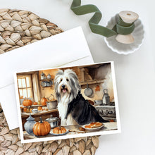 Load image into Gallery viewer, Bearded Collie Fall Kitchen Pumpkins Greeting Cards -  Blank Note Cards – 8-Pack of Artist-Designed Cards with Envelopes