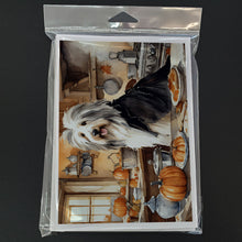 Load image into Gallery viewer, Bearded Collie Fall Kitchen Pumpkins Greeting Cards -  Blank Note Cards – 8-Pack of Artist-Designed Cards with Envelopes