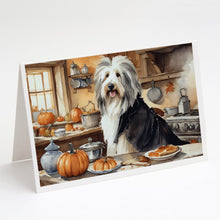 Load image into Gallery viewer, Bearded Collie Fall Kitchen Pumpkins Greeting Cards -  Blank Note Cards – 8-Pack of Artist-Designed Cards with Envelopes