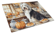 Load image into Gallery viewer, Bearded Collie Fall Kitchen Pumpkins Glass Cutting Boards – Durable, Decorative Kitchen Art Large
