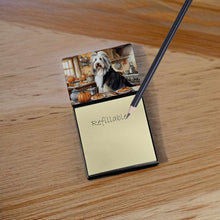 Load image into Gallery viewer, Bearded Collie Fall Kitchen Pumpkins Sticky Note Holder- Refiilable Desk Accessory Note Pad