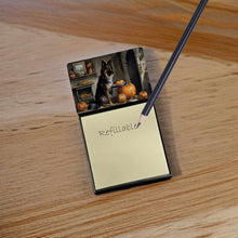 Load image into Gallery viewer, Belgian Tervuren Fall Kitchen Pumpkins Sticky Note Holder- Refiilable Desk Accessory Note Pad