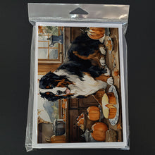 Load image into Gallery viewer, Bernese Mountain Dog Fall Kitchen Pumpkins Greeting Cards -  Blank Note Cards – 8-Pack of Artist-Designed Cards with Envelopes
