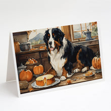 Load image into Gallery viewer, Bernese Mountain Dog Fall Kitchen Pumpkins Greeting Cards -  Blank Note Cards – 8-Pack of Artist-Designed Cards with Envelopes