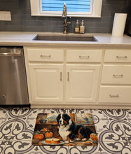 Load image into Gallery viewer, Bernese Mountain Dog Fall Kitchen Pumpkins Memory Foam Kitchen Mat