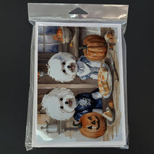 Load image into Gallery viewer, Bichon Frise Fall Kitchen Pumpkins Greeting Cards -  Blank Note Cards – 8-Pack of Artist-Designed Cards with Envelopes