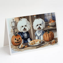 Load image into Gallery viewer, Bichon Frise Fall Kitchen Pumpkins Greeting Cards -  Blank Note Cards – 8-Pack of Artist-Designed Cards with Envelopes