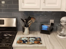 Load image into Gallery viewer, Bichon Frise Fall Kitchen Pumpkins Glass Cutting Boards – Durable, Decorative Kitchen Art Large