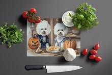 Load image into Gallery viewer, Bichon Frise Fall Kitchen Pumpkins Glass Cutting Boards – Durable, Decorative Kitchen Art Large