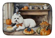 Load image into Gallery viewer, Bichon Frise Fall Kitchen Pumpkins Dish Drying Mat