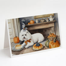 Load image into Gallery viewer, Bichon Frise Fall Kitchen Pumpkins Greeting Cards -  Blank Note Cards – 8-Pack of Artist-Designed Cards with Envelopes