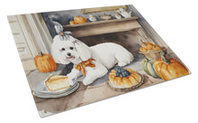 Load image into Gallery viewer, Bichon Frise Fall Kitchen Pumpkins Glass Cutting Boards – Durable, Decorative Kitchen Art Large