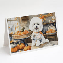 Load image into Gallery viewer, Bichon Frise Fall Kitchen Pumpkins Greeting Cards -  Blank Note Cards – 8-Pack of Artist-Designed Cards with Envelopes