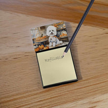 Load image into Gallery viewer, Bichon Frise Fall Kitchen Pumpkins Sticky Note Holder- Refiilable Desk Accessory Note Pad
