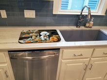 Load image into Gallery viewer, Bichon Frise Fall Kitchen Pumpkins Dish Drying Mat