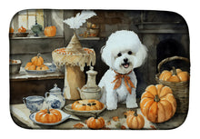 Load image into Gallery viewer, Bichon Frise Fall Kitchen Pumpkins Dish Drying Mat