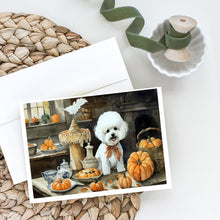 Load image into Gallery viewer, Bichon Frise Fall Kitchen Pumpkins Greeting Cards -  Blank Note Cards – 8-Pack of Artist-Designed Cards with Envelopes