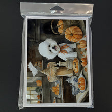 Load image into Gallery viewer, Bichon Frise Fall Kitchen Pumpkins Greeting Cards -  Blank Note Cards – 8-Pack of Artist-Designed Cards with Envelopes
