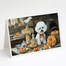 Load image into Gallery viewer, Bichon Frise Fall Kitchen Pumpkins Greeting Cards -  Blank Note Cards – 8-Pack of Artist-Designed Cards with Envelopes