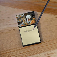 Load image into Gallery viewer, Bichon Frise Fall Kitchen Pumpkins Sticky Note Holder- Refiilable Desk Accessory Note Pad