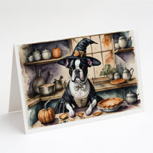 Load image into Gallery viewer, Boston Terrier Fall Kitchen Pumpkins Greeting Cards -  Blank Note Cards – 8-Pack of Artist-Designed Cards with Envelopes