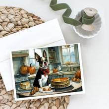 Load image into Gallery viewer, Boston Terrier Fall Kitchen Pumpkins Greeting Cards -  Blank Note Cards – 8-Pack of Artist-Designed Cards with Envelopes