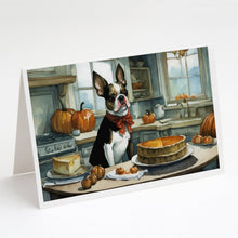 Load image into Gallery viewer, Boston Terrier Fall Kitchen Pumpkins Greeting Cards -  Blank Note Cards – 8-Pack of Artist-Designed Cards with Envelopes