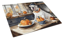 Load image into Gallery viewer, English Bulldog Fall Kitchen Pumpkins Glass Cutting Boards – Durable, Decorative Kitchen Art Large