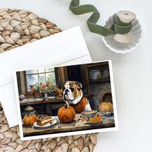 Load image into Gallery viewer, English Bulldog Fall Kitchen Pumpkins Greeting Cards -  Blank Note Cards – 8-Pack of Artist-Designed Cards with Envelopes