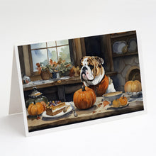 Load image into Gallery viewer, English Bulldog Fall Kitchen Pumpkins Greeting Cards -  Blank Note Cards – 8-Pack of Artist-Designed Cards with Envelopes