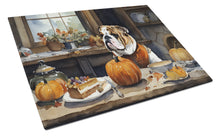 Load image into Gallery viewer, English Bulldog Fall Kitchen Pumpkins Glass Cutting Boards – Durable, Decorative Kitchen Art Large