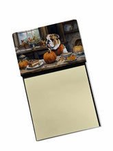 Load image into Gallery viewer, English Bulldog Fall Kitchen Pumpkins Sticky Note Holder- Refiilable Desk Accessory Note Pad