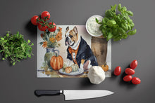 Load image into Gallery viewer, English Bulldog Fall Kitchen Pumpkins Glass Cutting Boards – Durable, Decorative Kitchen Art Large